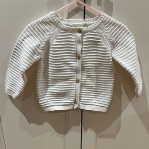 Petite Maison 9-12m  White Knit Cardigan with wood Buttons